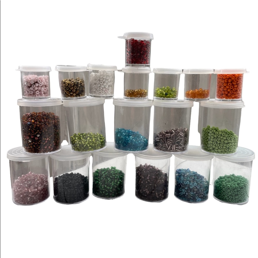 Glass beads and glass seeds. 20 different types of beads. Perfect for any craft.